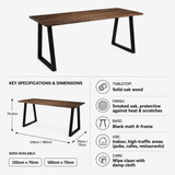 Hardwick 'A' Dining Table - Black - Smoked Oak specifications: Height 74.2cm