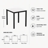 Extrema White 4 Leg Commercial Laminate Dining Table - Square specifications: Height 73cm