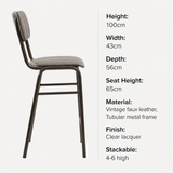 Tavo Stacking Mid Bar Stool specifications: Height 100cm, Width 43cm, Depth 56cm, Seat Height 65cm