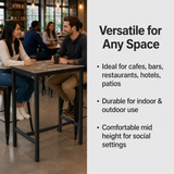 Extrema Planked Vintage Wood 'Textured' - Black Mid Height Table in a modern cafe interior – Versatile for Any Space