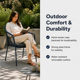 Klein Rope Armchair in an outdoor patio or garden scene – Outdoor Comfort & Durability