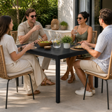 EKO Black Square Dining Aluminium Troy Table - Black Top in a sunny outdoor patio