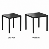 EKO Black Square Dining Aluminium Troy Table - Black Top in 2 sizes: 69x69cm, 80x80cm