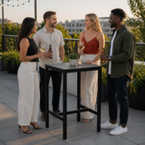 Extrema Black Marble 'Textured' - Black Poseur Table in a contemporary outdoor patio or rooftop terrace