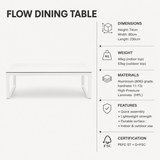 Flow Dining Table - White Aluminium - White HPL Top - 230x80cm specifications: Height 74cm | Width 80cm | Length 230cm