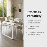 Flow Dining Table - White Aluminium - White HPL Top - 230x80cm in a modern indoor dining room scene – Effortless Versatility