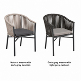 Holt Arm Chair - Natural in 2 colours: Natural Weave With Dark Grey Cushion, Dark Grey Weave With Light Grey Cushion