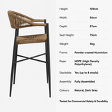 Atlantic Stacking Bar Stool specifications: Height 109cm, Width 56cm, Depth 57cm, Seat Height 75cm, Weight 4kg