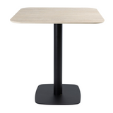Extrema Premium Complete Dining Table - Beige Travertine with Boston Black Base with Radius Edges - Front Image
