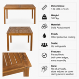 Hardy Dining Table - 140x80cm specifications: 140 x 80 x 75 cm, Weight 18.2 kg