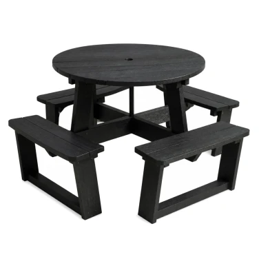 EKO - 8 Seater Round Picnic Table - Black on a white background