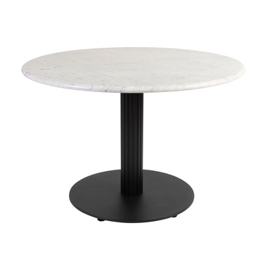 White Carrara Marble Complete Coffee Table - 60cm Diameter - Boston Black Fluted Base - Front Image