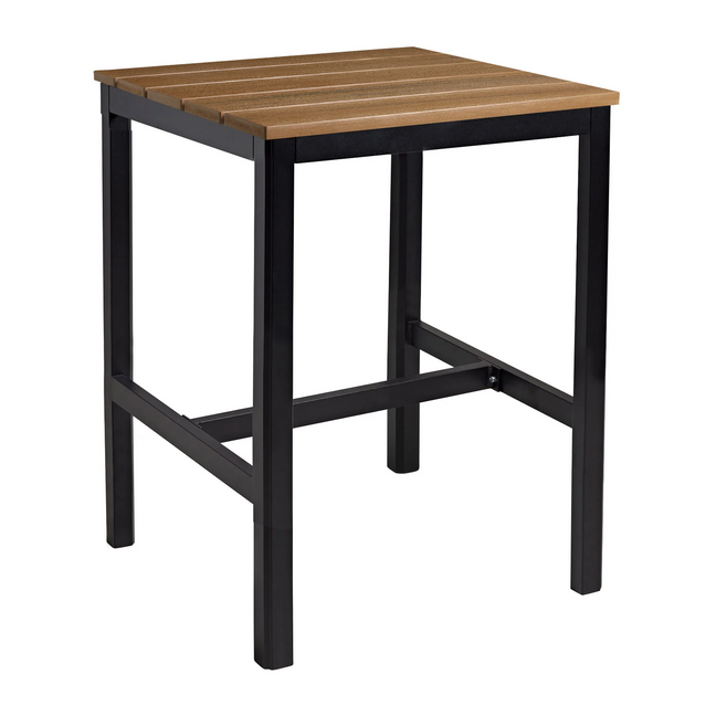 EKO Black Square Mid Height Aluminium Troy Table - Aged Golden Oak Top