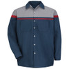 Red Kap Men's Technician Shirt, Long Sleeve, Navy/Grey with Red Striping - SP14AC