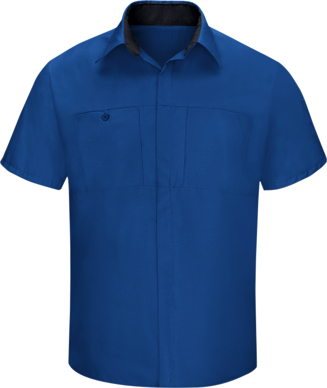 Red Kap Men's Performance Tech Shirt - Navy/Red/Light Grey Moisture Wicking Work Shirt, Large
