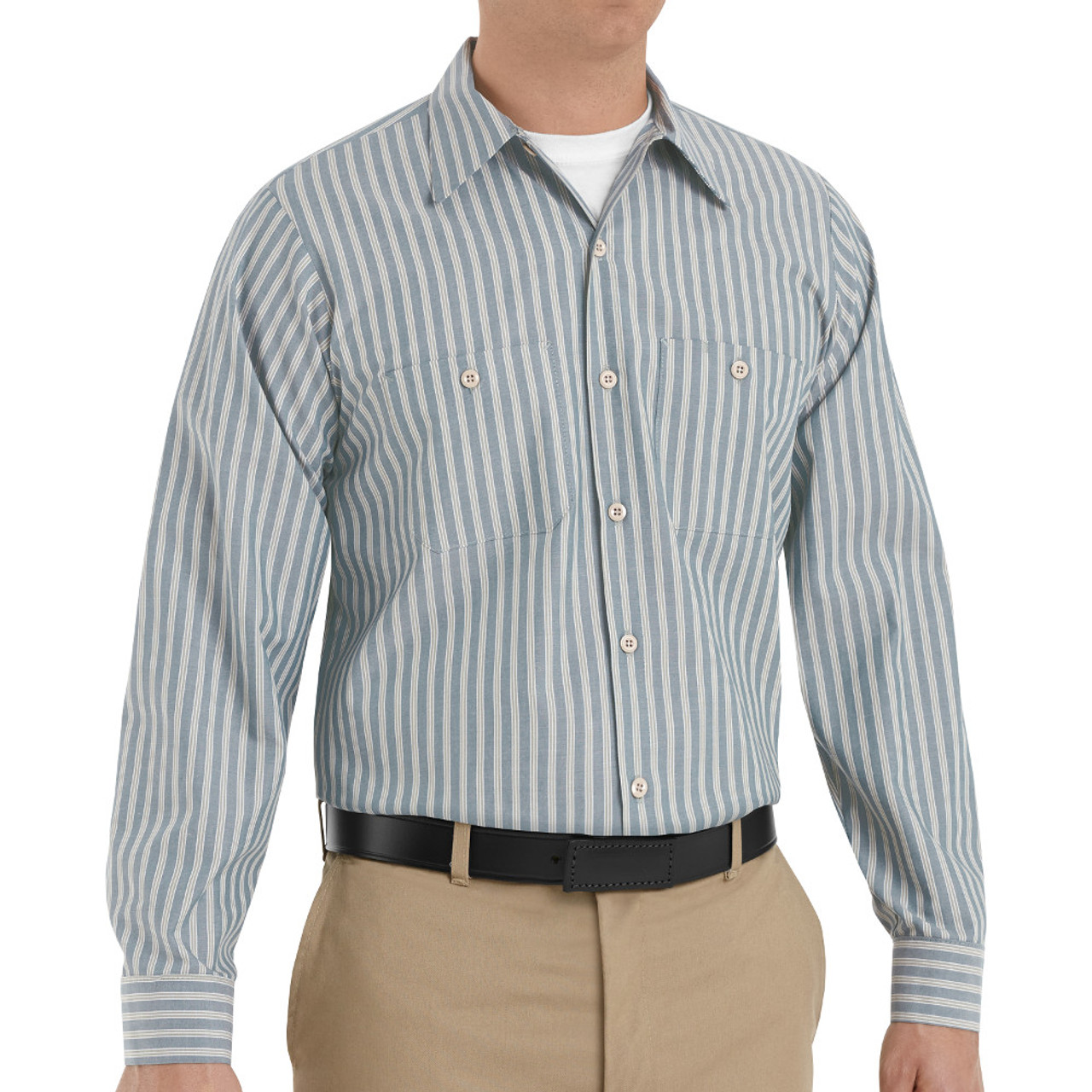 Red Kap Men's Short Sleeve Industrial Stripe Work Shirt, Size: 3XLT, GM Blue/White Stripe