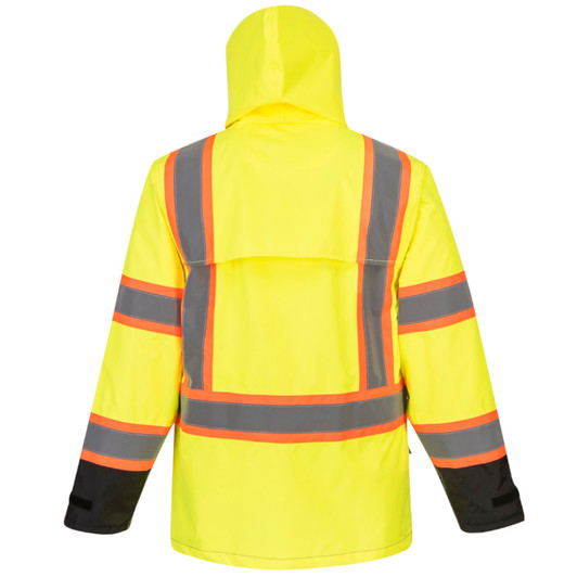 Portwest Hi-Vis Contrast Rain Jacket - US361 Back View Portwest Hi-Vis Contrast Rain Jacket - US361 Back View