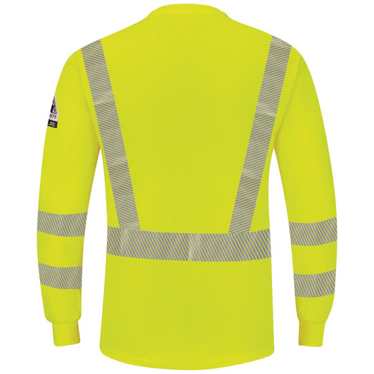 Bulwark FR Men's Hi-Visibility Lightweight Long Sleeve Henley - SML4HV Back View Bulwark FR Men's Hi-Visibility Lightweight Long Sleeve Henley - SML4HV Back View