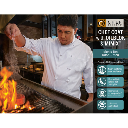 Chef Designs Chef Coat with MIMIX and OilBlok - Ten Knot Botton - 044X