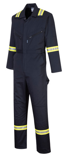 Portwest Iona Xtra Coverall - F128 Navy with Reflective Trim Portwest Iona Xtra Coverall - F128 Navy with Reflective Trim