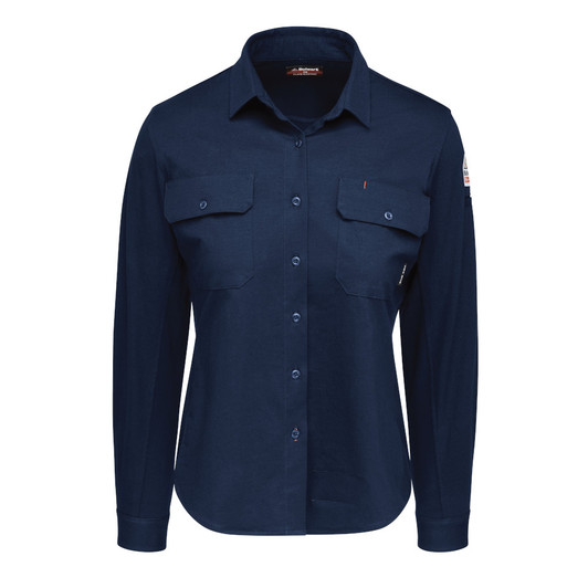 Bulwark FR Women's Flex Knit Button Down Work Shirt - STG5 Navy