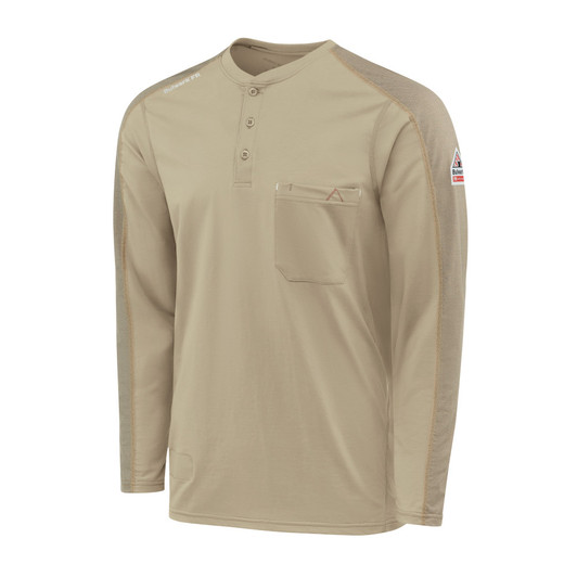 Bulwark FR Men's Flex Knit Henley - STL2KH Khaki Bulwark FR Men's Flex Knit Henley - STL2KH Khaki