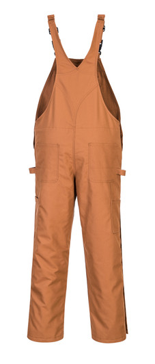 Portwest Duraduck Flame Quilt Lined Bib Overall - UFR49 Brown Back View Portwest Duraduck Flame Quilt Lined Bib Overall - UFR49 Brown Back View
