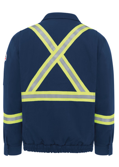 Bulwark FR Men's Lined Bomber Jacket with Reflective Trim - JLJT Back View