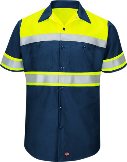 Red Kap Men's Hi-Visibility  Short Sleeve Color Block Ripstop Work Shirt - Type 0 Class 1 - SY80YN