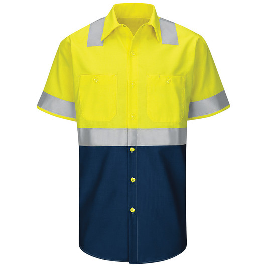 Red Kap Men's Hi-Visibility Short Sleeve Color Block Ripstop Work Shirt - Type R Class 2 - SY24YN
