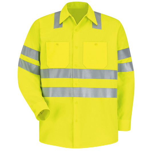 Red Kap Men's Long Sleeve Hi-Visibility Polyester Work Shirt Type R Class 3 - SS14AB