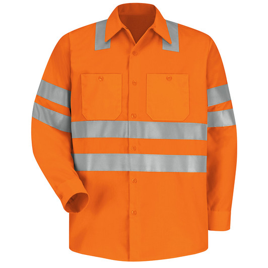 Red Kap Men's Long Sleeve Hi-Visibility Polyester Work Shirt Type R Class 3 - SS14OF