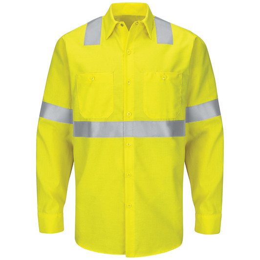 Hi-Visibility Ripstop Work Shirt - SY14HV, Long Sleeve, Fluorescent Yellow Green, Ripstop