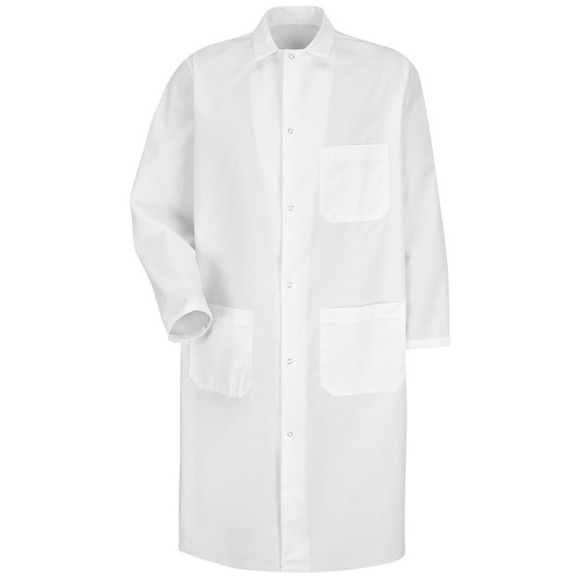 Red Kap Gripper-Front Spun Polyester Butcher Coat with Exterior Pocket - KS62 White
