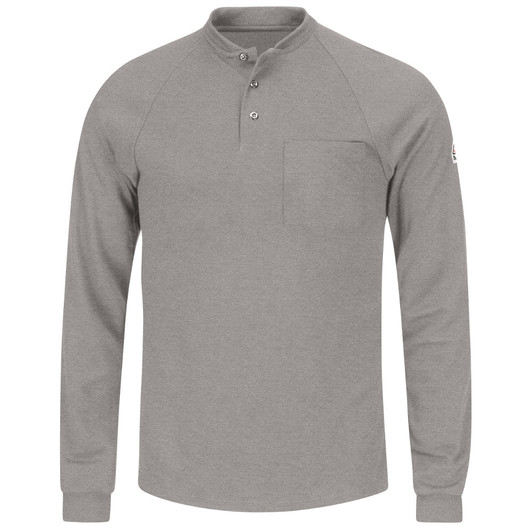 Bulwark FR Flame Resistant Long Sleeve Henley Shirt- CoolTouch 2 - SML2 Grey Front View Bulwark FR Flame Resistant Long Sleeve Henley Shirt- CoolTouch 2 - SML2 Grey Front View