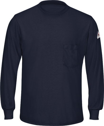 Bulwark FR Long Sleeve Lightweight T-Shirt Khaki - SMT8NV Navy Front View Bulwark FR Long Sleeve Lightweight T-Shirt Khaki - SMT8NV Navy Front View
