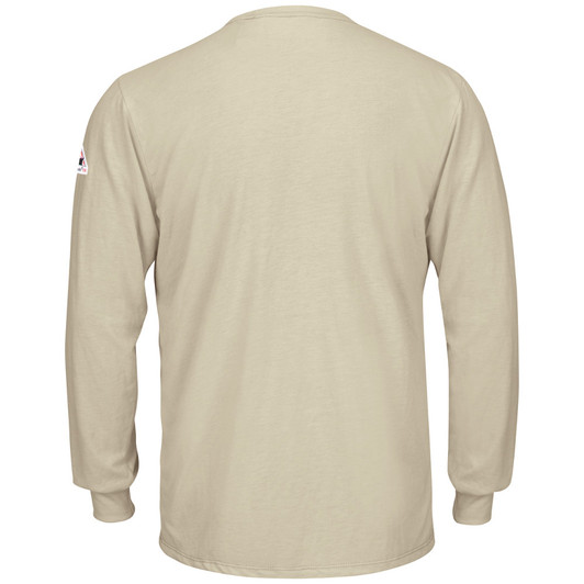 Bulwark FR Men's Lightweight FR Long Sleeve T-Shirt - SMT8 Khaki Back View Bulwark FR Men's Lightweight FR Long Sleeve T-Shirt - SMT8 Khaki Back View