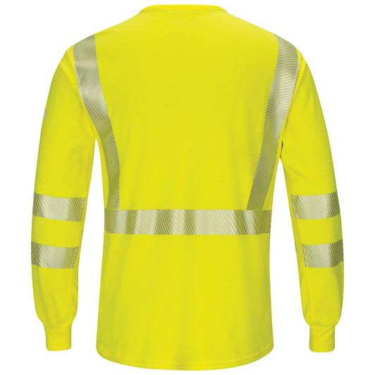 Bulwark Flame Resistant Hi-Visibility Lightweight Long Sleeve T-Shirt - SMK8HV Back View Bulwark Flame Resistant Hi-Visibility Lightweight Long Sleeve T-Shirt - SMK8HV Back View