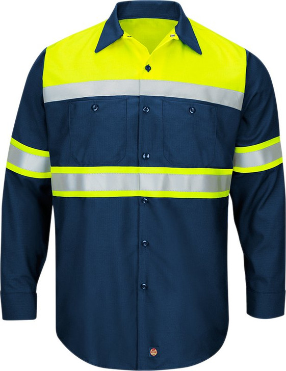 Red Kap Men's Hi-Visibility Long Sleeve Color Block Ripstop Work