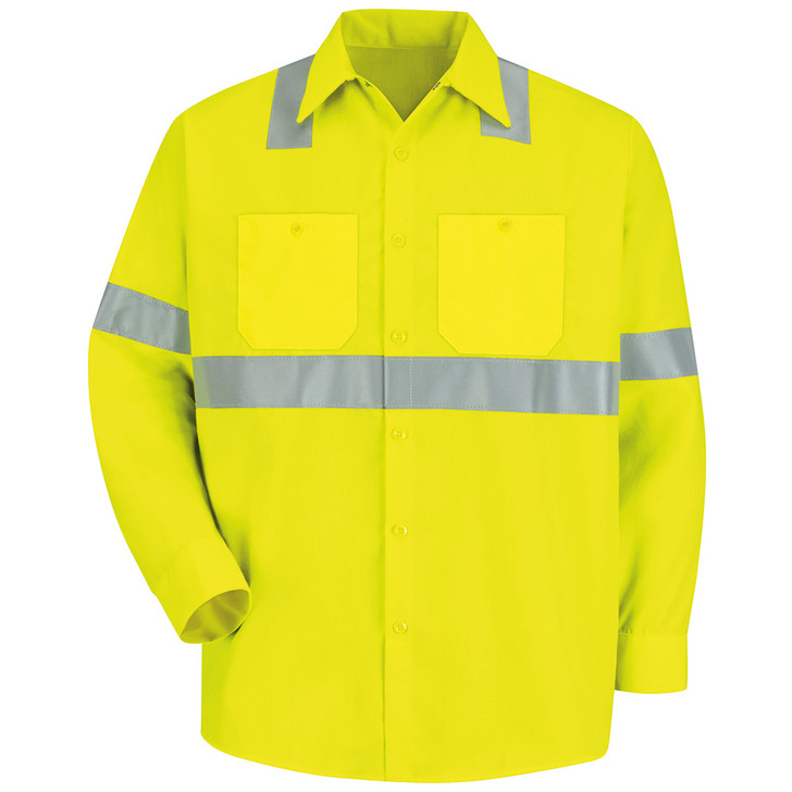 Red Kap Men's Long Sleeve Hi-Visibility Polyester Work Shirt Type R Class  SS14 HV/O2