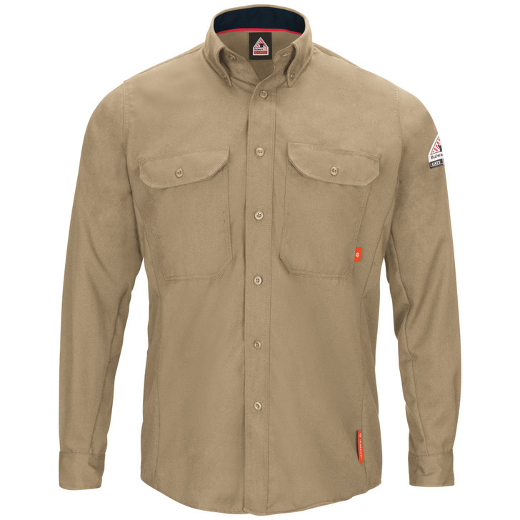 Bulwark FR Men's IQ Series Comfort Woven Long Sleeve Lightweight Shirt - QS52 Khaki