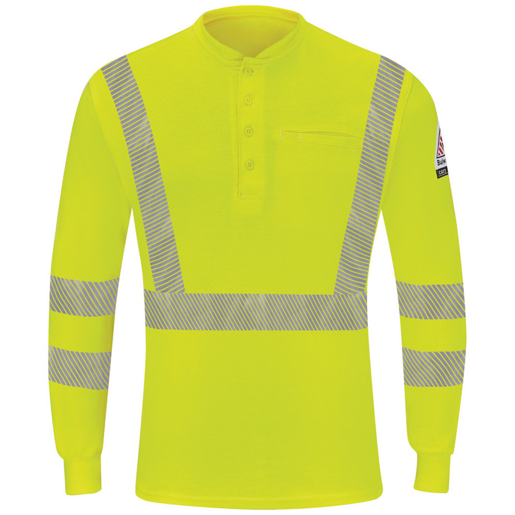 Bulwark FR Men's Hi-Visibility Lightweight Long Sleeve Henley - SML4HV Back View