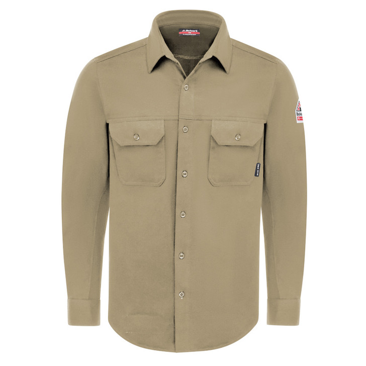 Bulwark FR Men's Flex Knit Button Down Work Shirt - STG4 Khaki