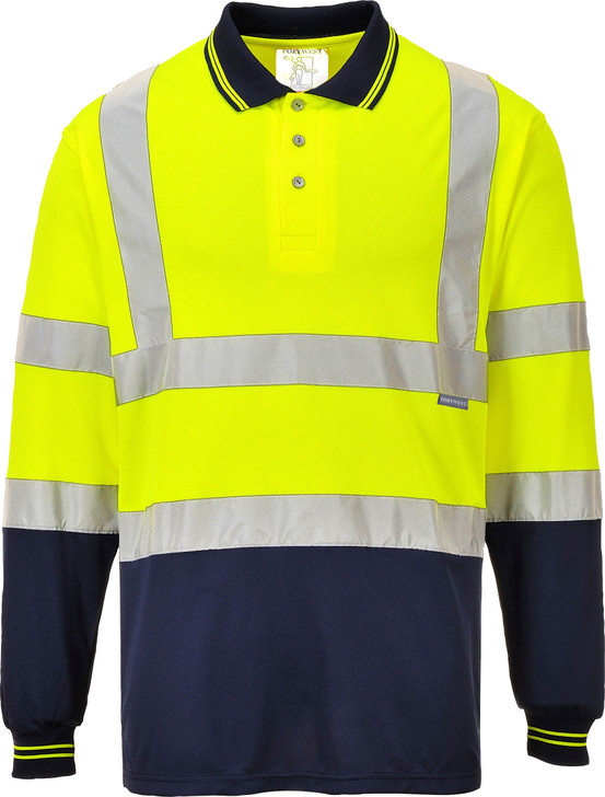 Portwest Two-Tone Long Sleeve Polo Shirt - S279 Yellow Navy
