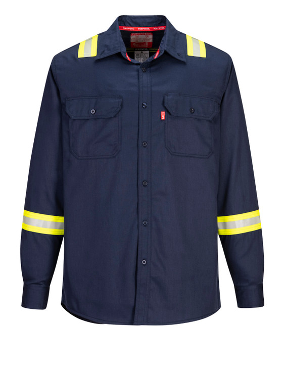 FOMARE ネイビー　シャツ Portwest Bizflame 88/12 FR Taped Shirt - FR706 | Dual Hazard