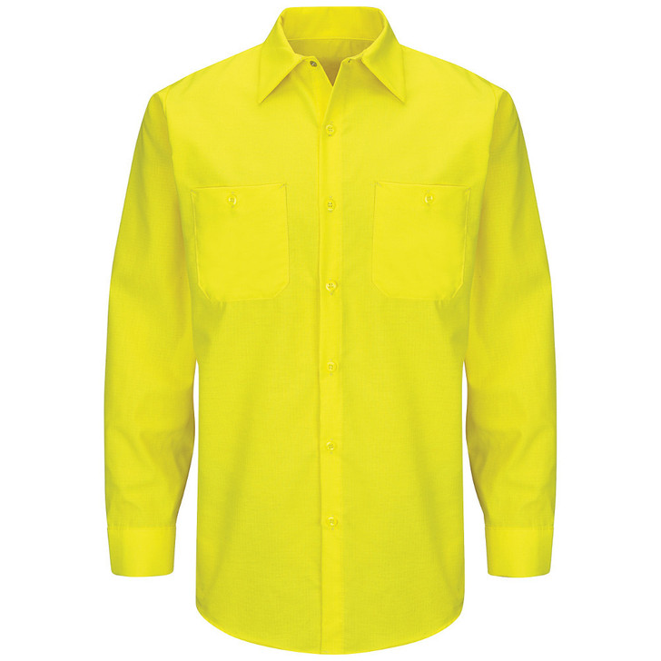 Enhanced Visibility Ripstop Work Shirt - SY14YE, Long Sleeve, Fluorescent Yellow/Green Ripstop