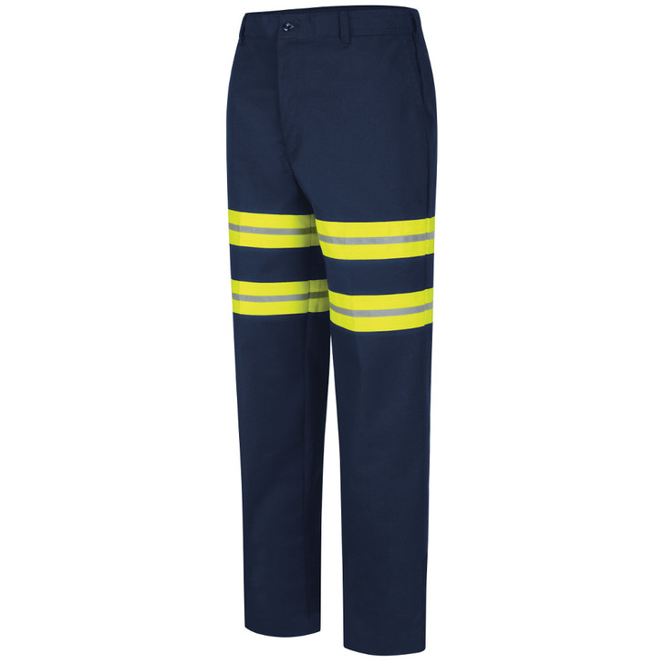 Red Kap Men's Enhanced Visibility Dura-Kap Industrial Pant - PT20EN, Navy with Yellow/Silver Visibility Trim