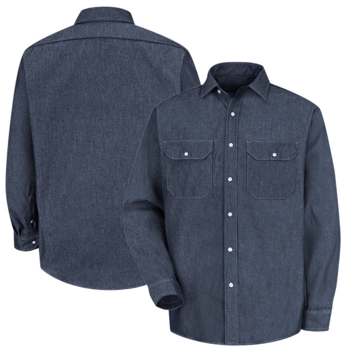 Drake's Denim & Chambray Shirts | Mid-Blue Washed Denim Cotton Two-Pocket Work  Shirt - Mens • Haasparihaas