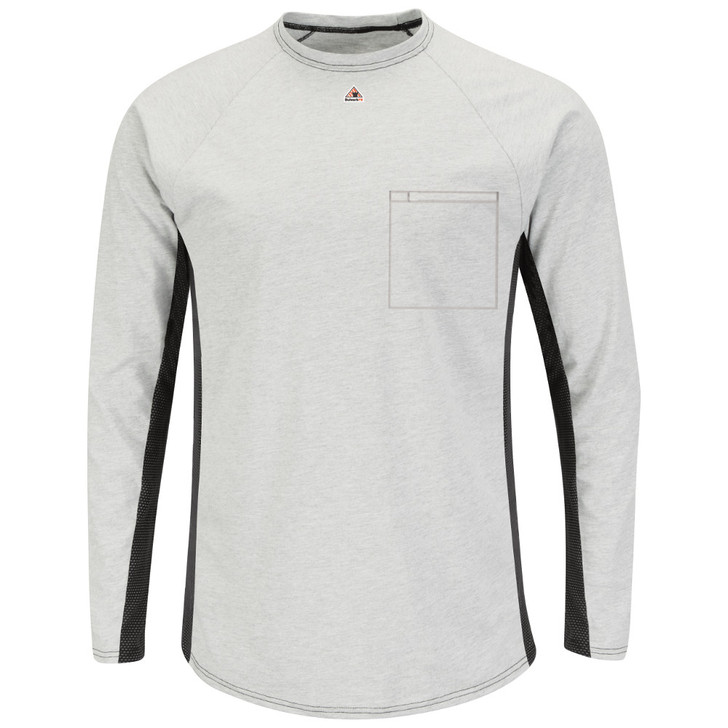 Bulwark FR Men's FR Long Sleeve Base Layer with Concealed Chest Pocket - MPS8 Grey Front View