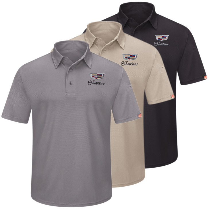 Cadillac Men's Performance Knit Polo in 3 colors Grey Tan Black